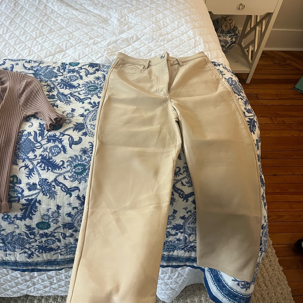 Aritzia cream leather pants